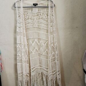 Chic Cream Crochet Cardigan by [Brand] What Tassels 7-in Long Size Large